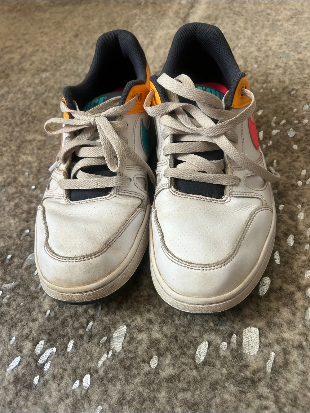 Nike Men’s Low-Top Sneakers in White with Pink, Teal & Yellow Accents